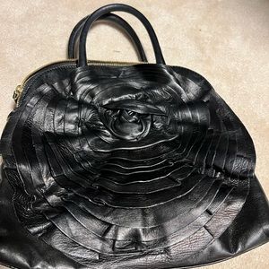 Authentic- Valentino Garavani Black Leather Petale Dome Handbag